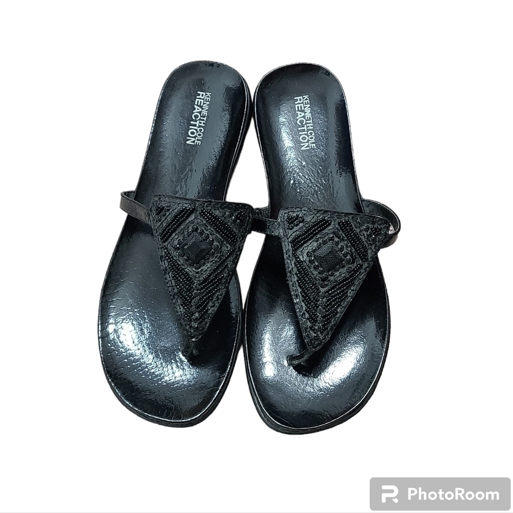 KENNETH COLE Reaction Glam It Black Embellished Sandals Women's Size 9